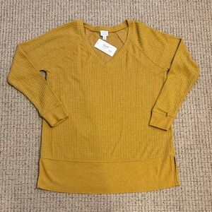 Peyton Jensen Golden Mustard Waffle V-Neck Tunic